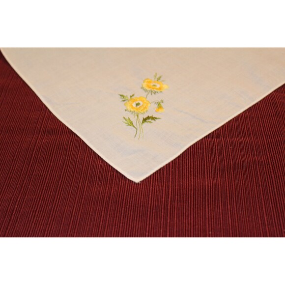 Vintage Cheery Yellow Flower Linen Hankie, Retro Classic Floral Handkerchief - Picture 1 of 4